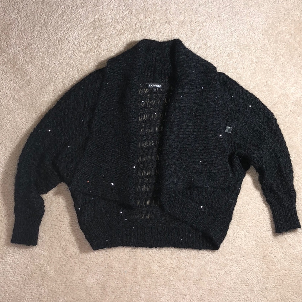 Express Black Sequin Knit Shrug Cardigan